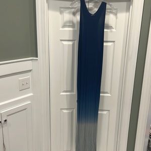 YFB razorback maxi tank dress, sz s, ombré blue with slit